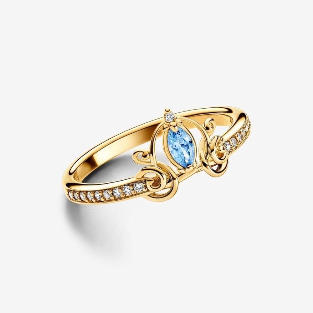 Delicate Gold Ring with Blue Marquise Center and Pavé Accents